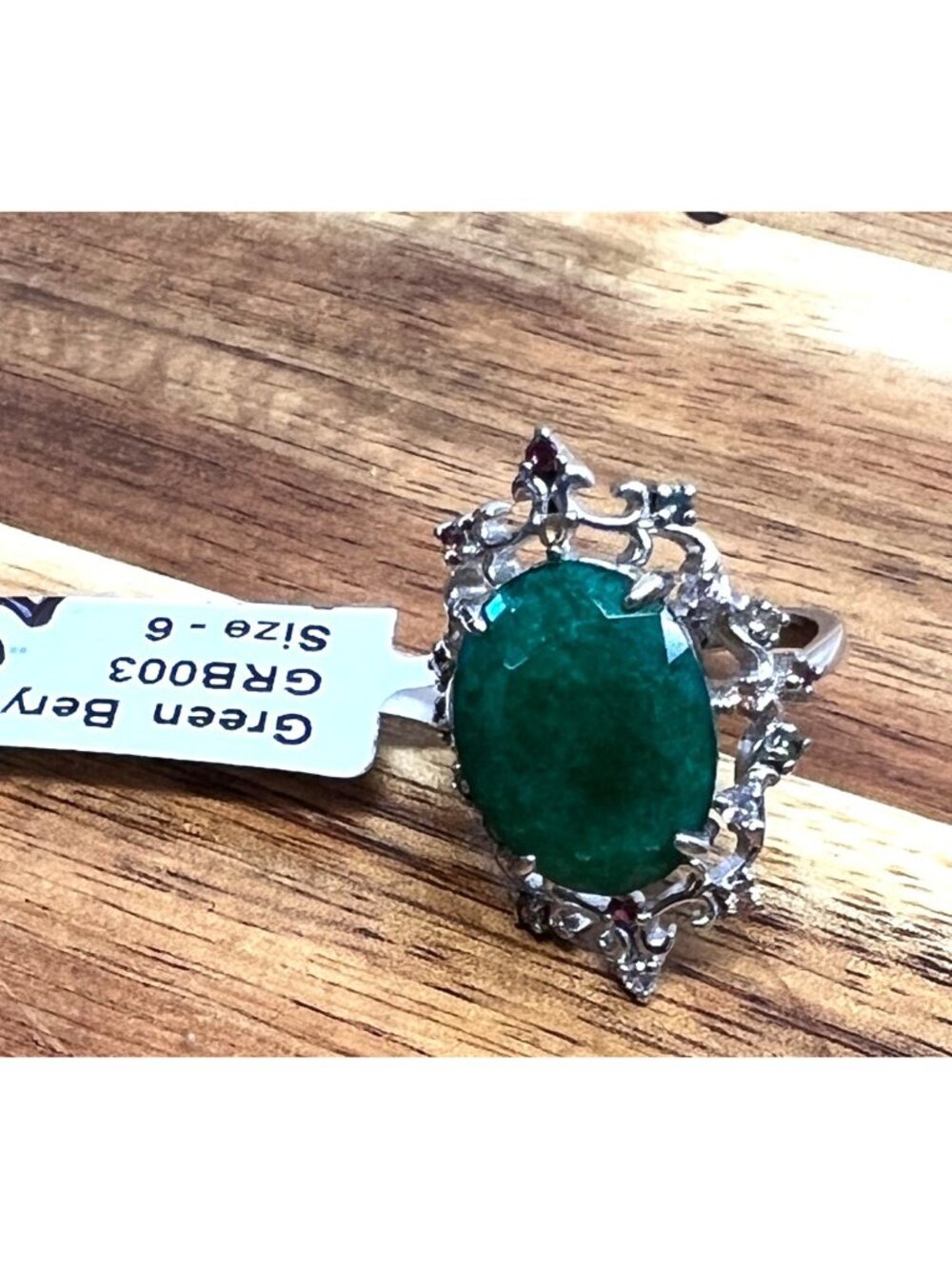 Deep green genuine Beryl stone on .925 sterling silver, size 6 - Picture 3 of 13
